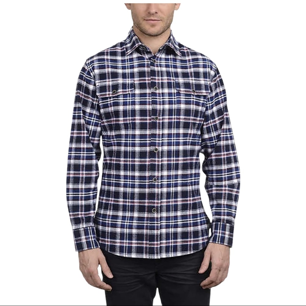 JACHS Flannel Checkered Cotton Brawny Plaid Button DownShirt
